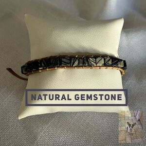 Natural Gemstone and Leather Bracelet